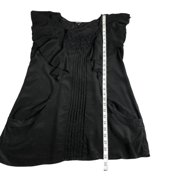 Daniel Rainn Top M Black Silk Crochet Flutter Sleeve Tunic Fairy Cottage Peasant - Picture 12 of 13